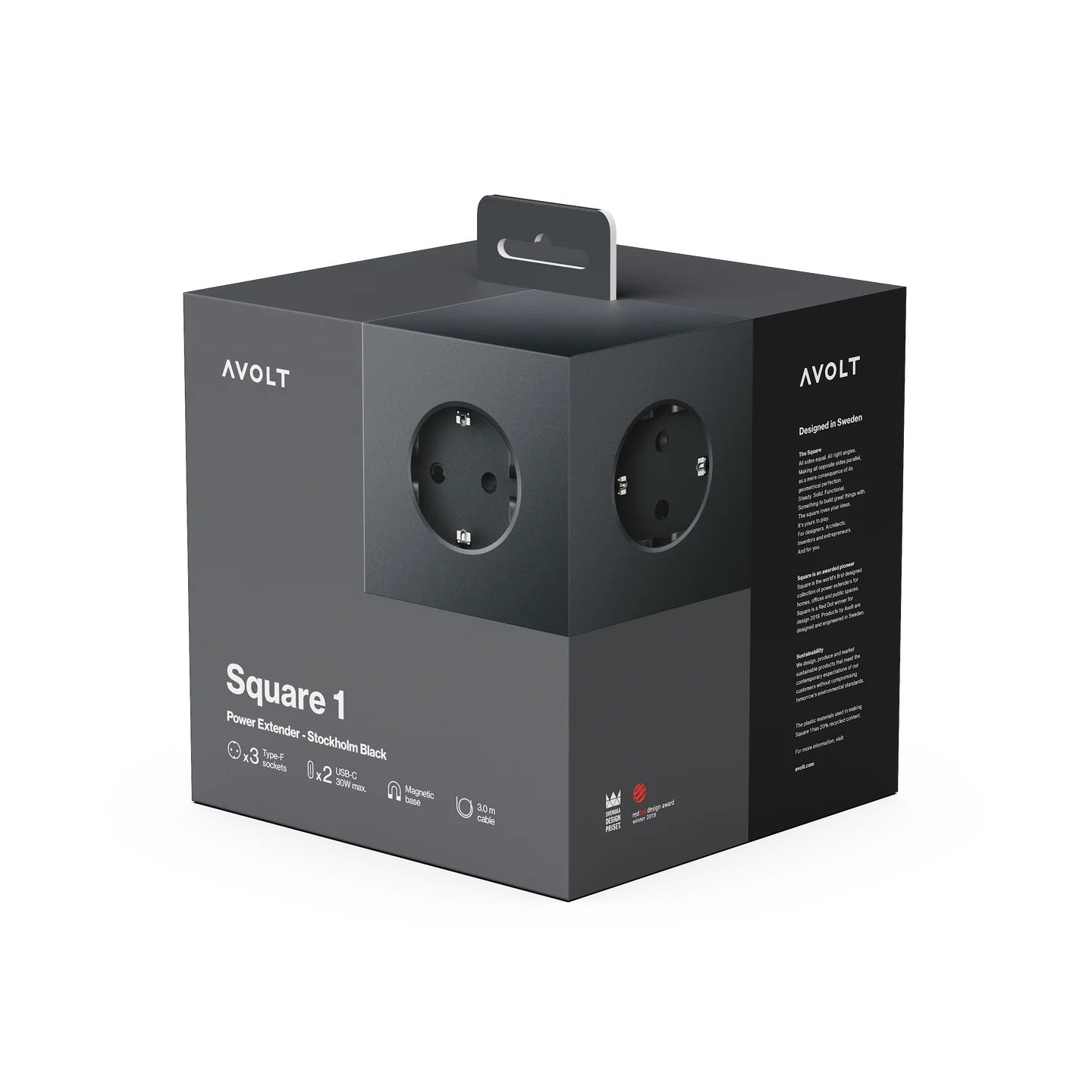 Square 1 – Stockholm Black USB-C (3 m) fra Avolt