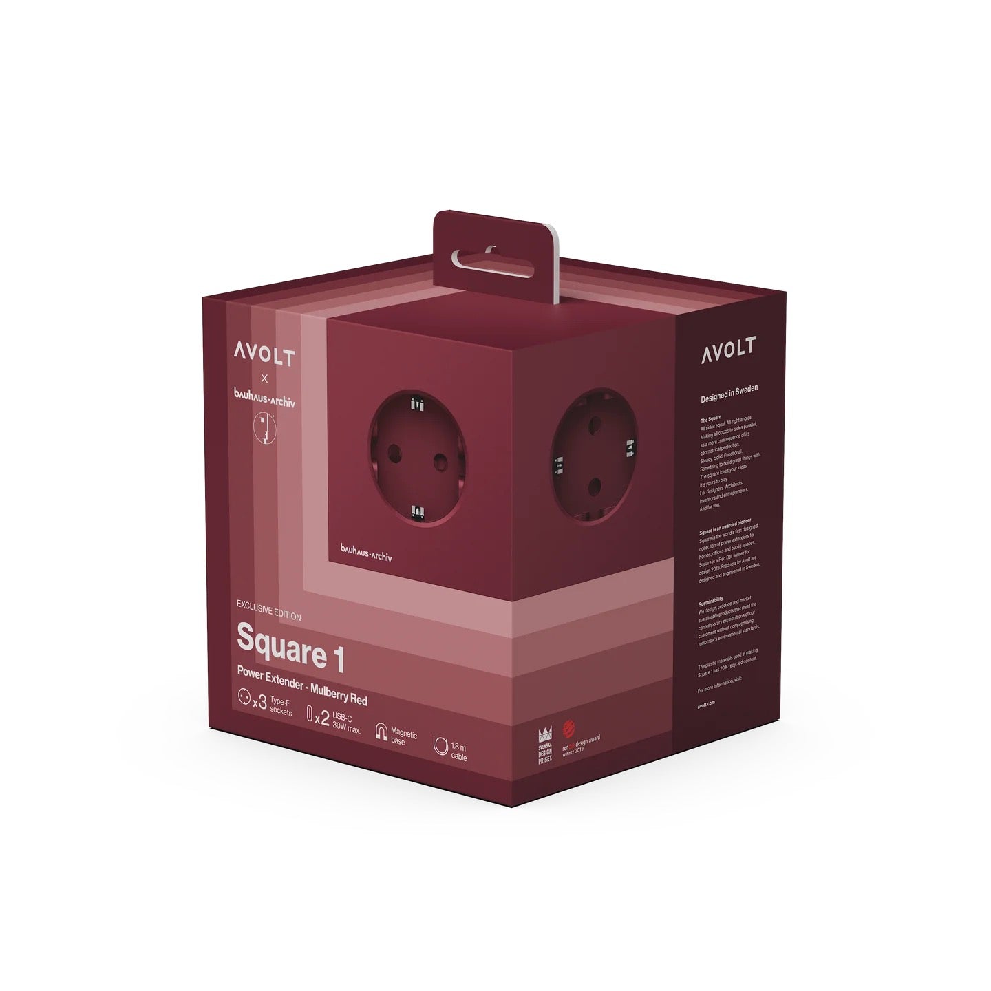 Square 1 – Bauhaus-Archiv (Mulberry Red, USB-C 30 W) fra Avolt