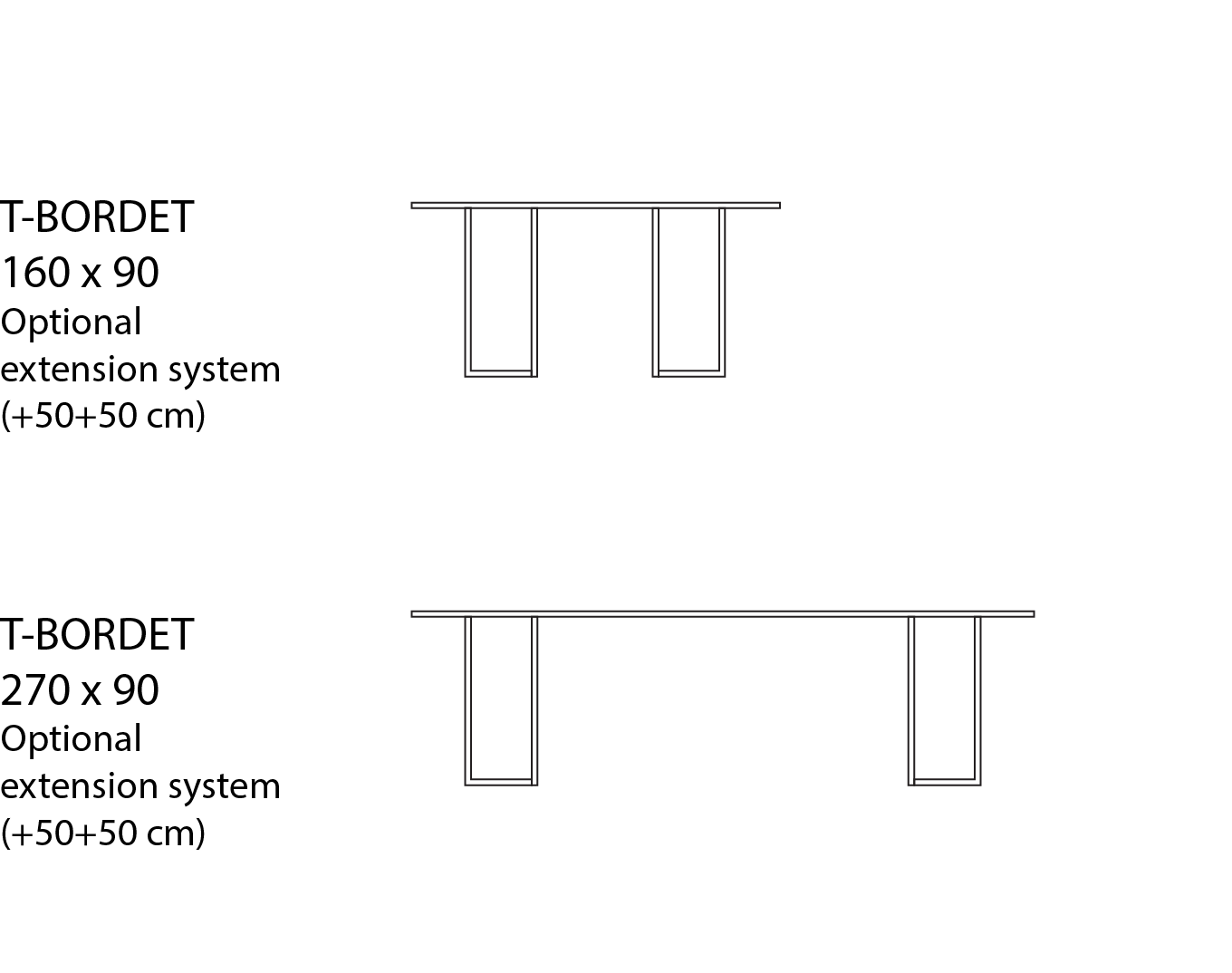 T-bordet dining table extensions - Tegning 1